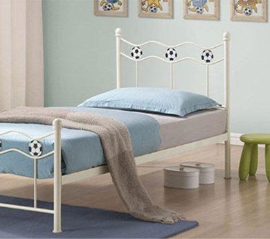 Kids white metal and football bed frame