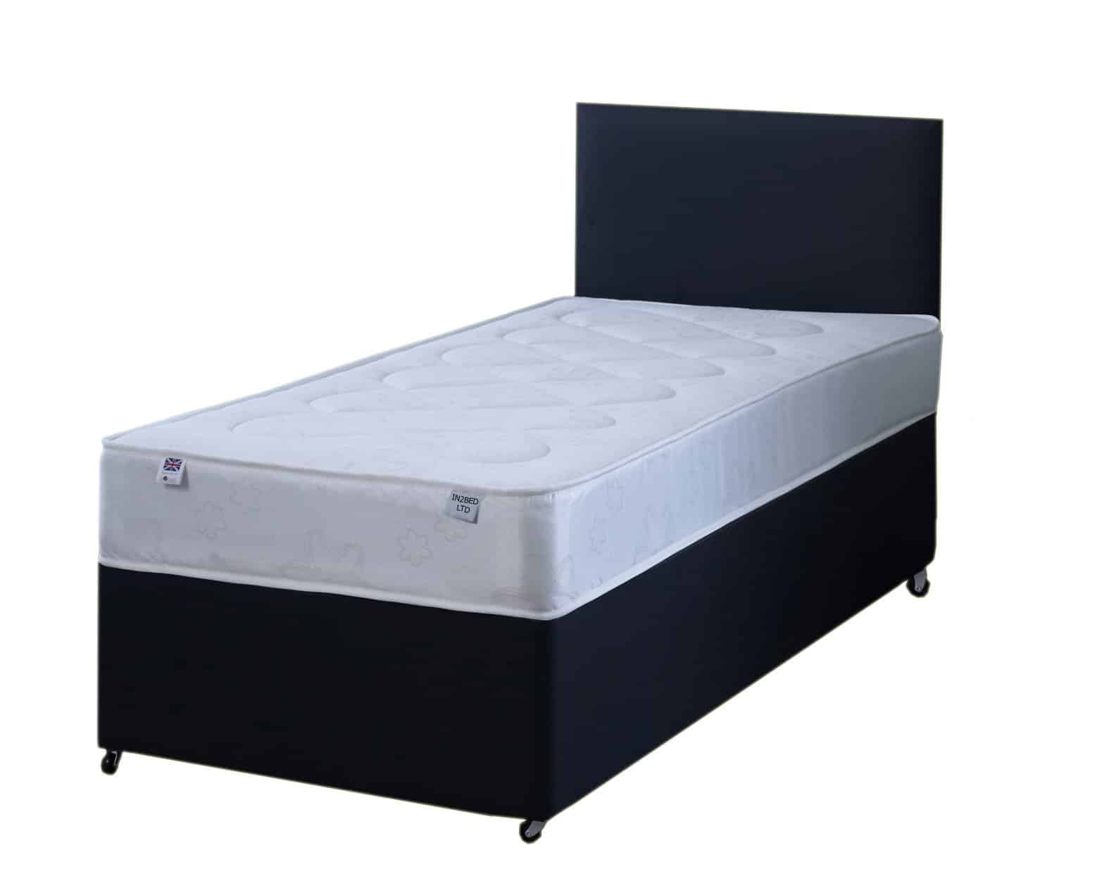 2FT6 Small Single Black Fabric Divan Bed Set