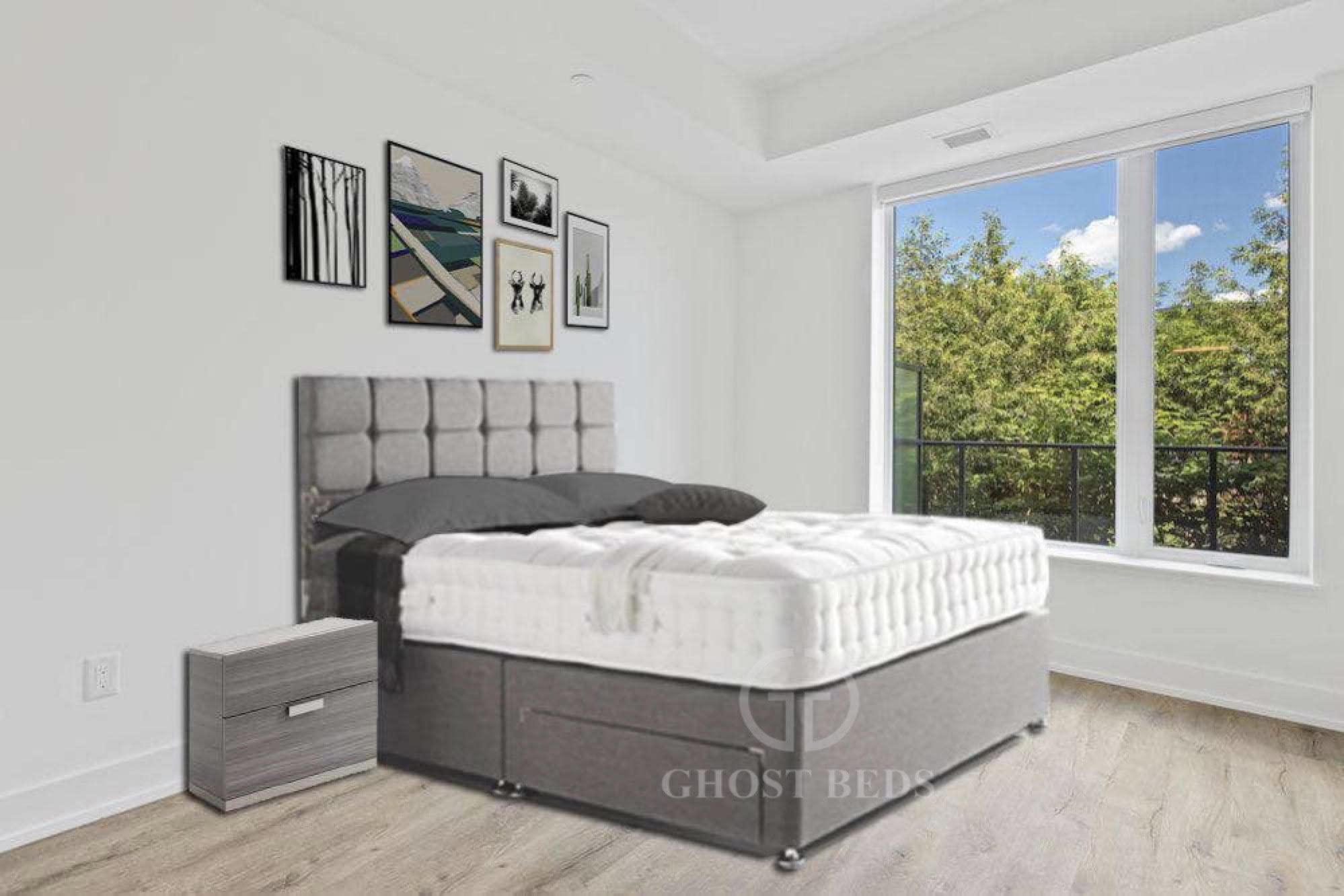 GHOST BEDS Luna Grey Suede Divan Bed Set