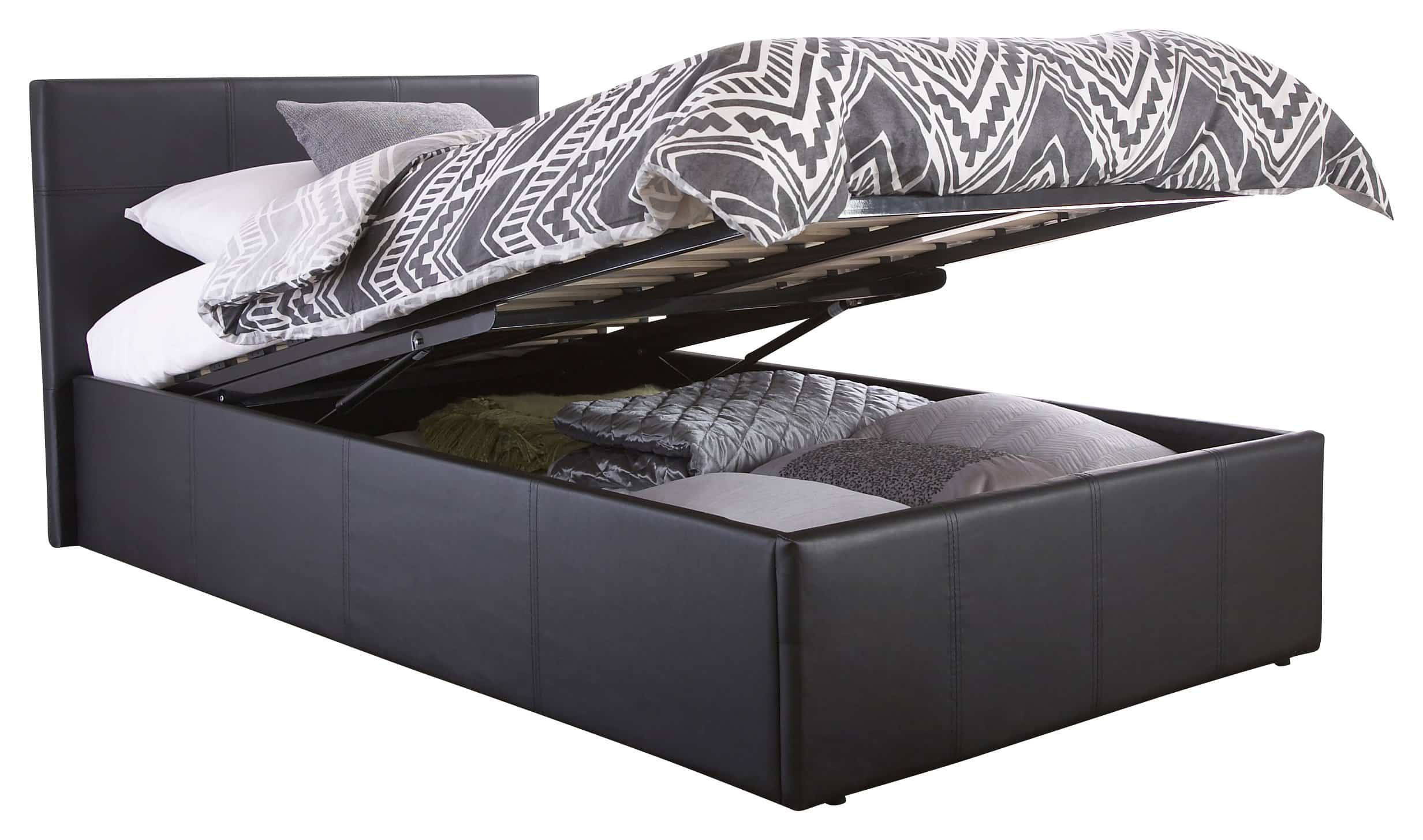 Right Deals UK SINGLE FAUX LEATHER OTTOMAN STORAGE GAS LIFT BED - BLACK