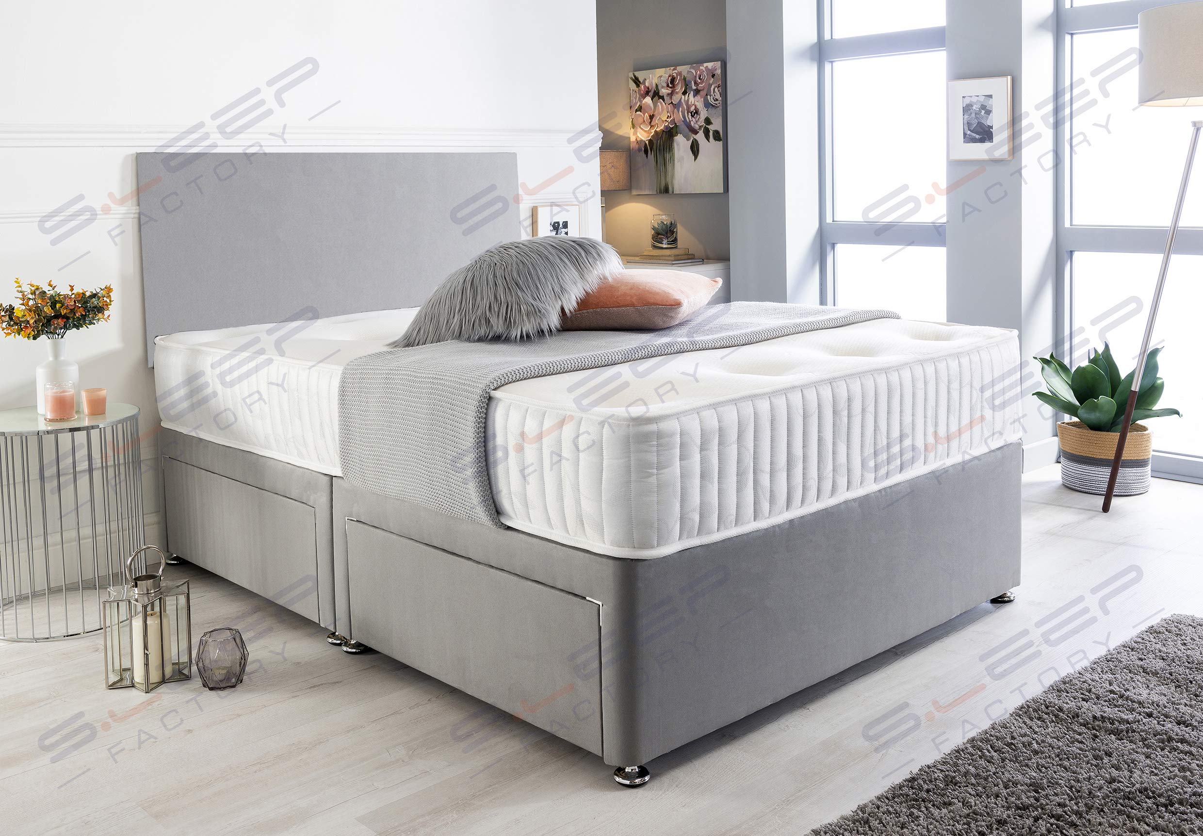 Sleep Factory's Grey Suede Memory Foam Divan Bed Set